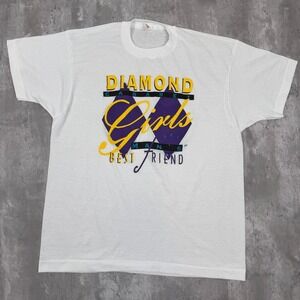 Vintage Diamond Cabaret T-Shirt Mens XL White Strip Gentlemans Club Girls 80s